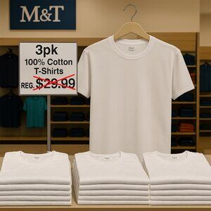 3-Pack White Men's Short Sleeve Crew Neck Cotton T-Shirt size Med. - XXL